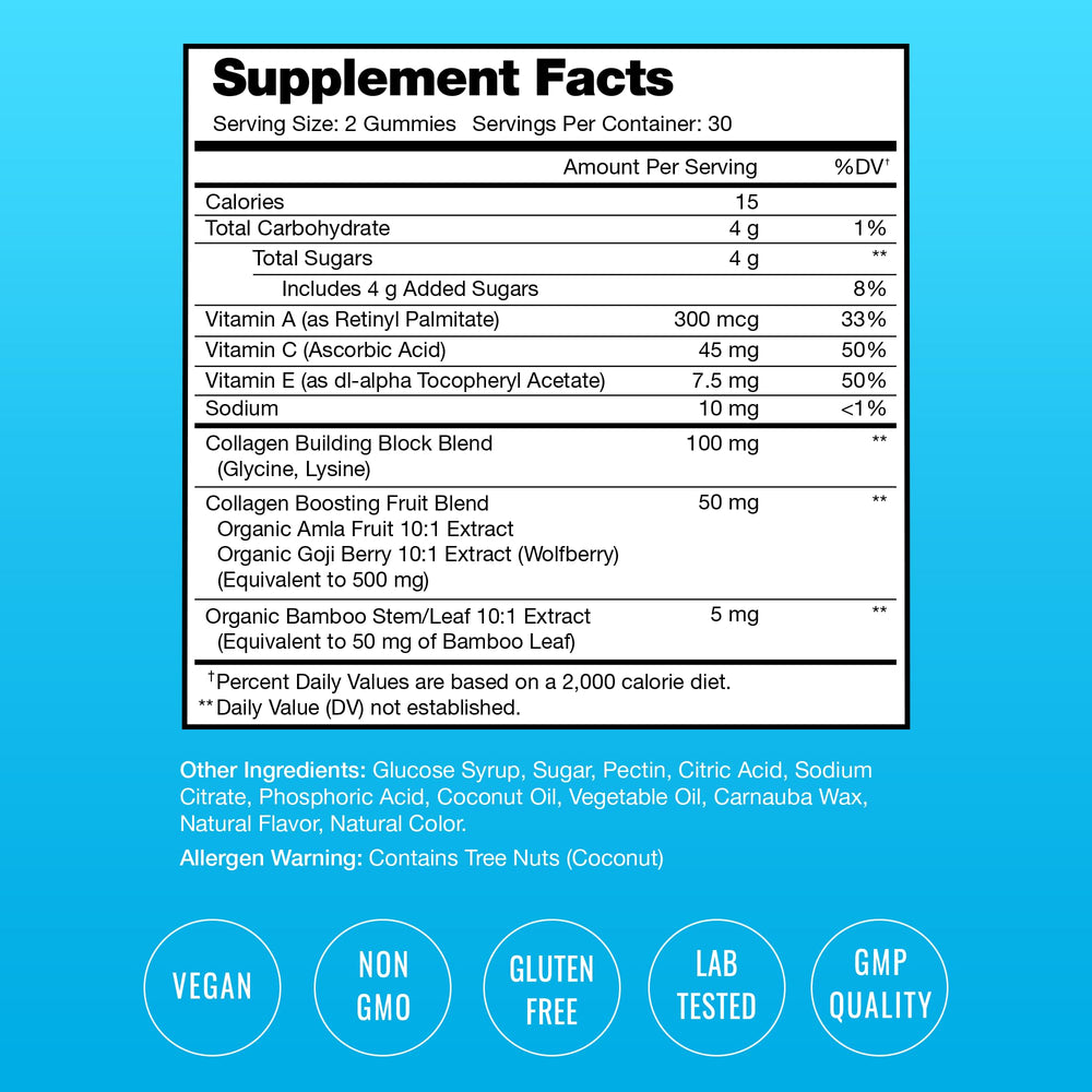 Peach-flavored NutraChamps collagen boosting gummies laid out