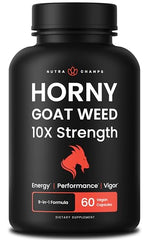 Bottle of NutraChamps Horny Goat Weed 1000mg Epimedium with 60 vegan capsules