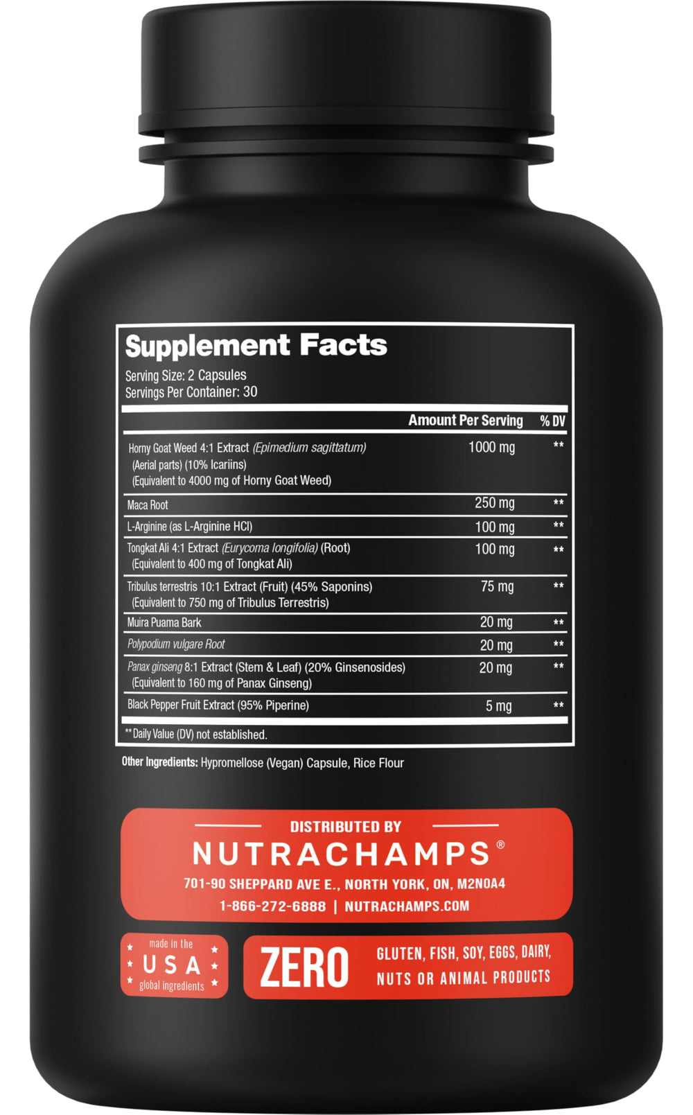 Premium blend including Maca, Tribulus, Tongkat Ali and Korean Ginseng in NutraChamps formula