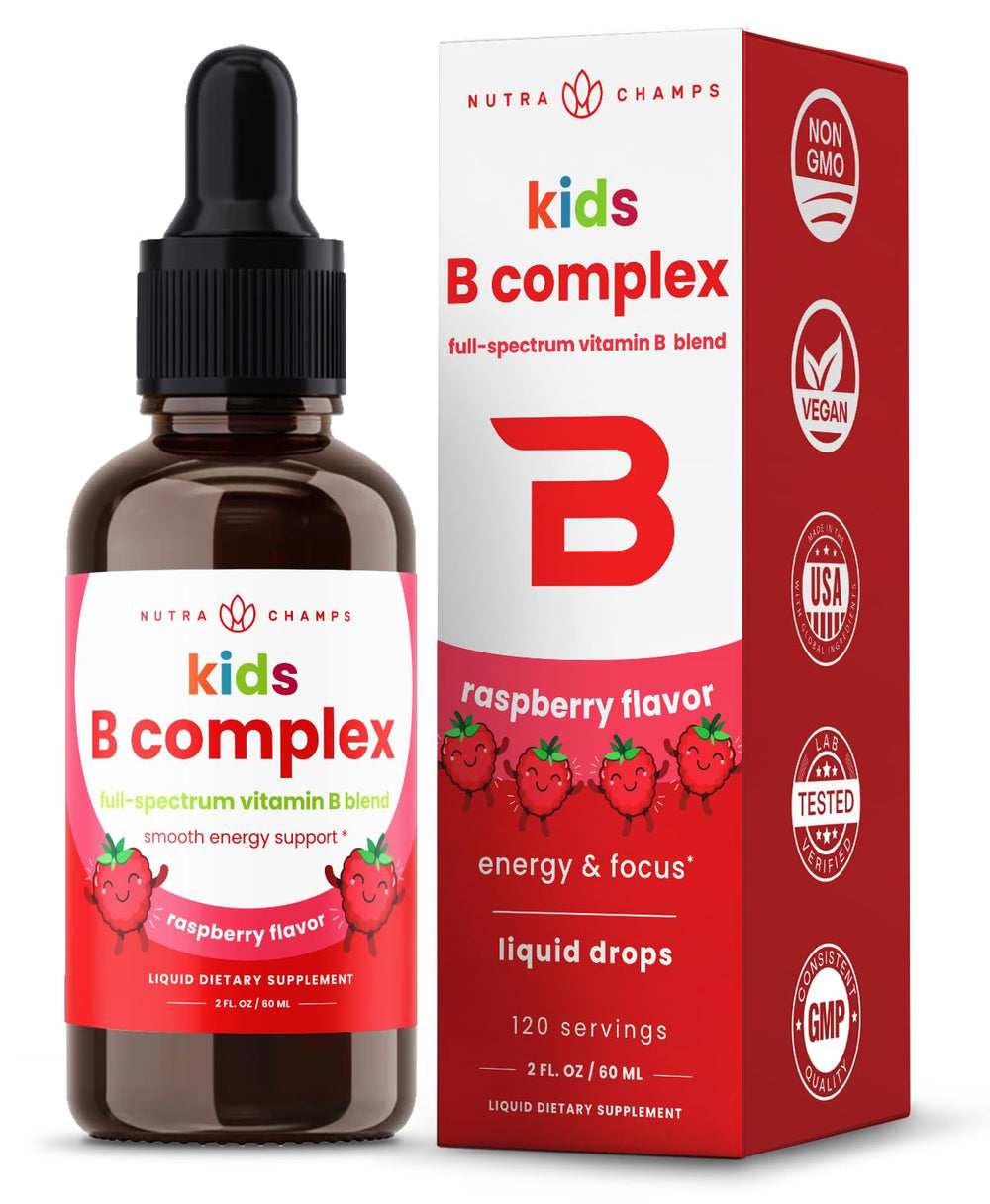 NutraChamps Kids Vitamin B Complex Berry Drops bottle with dropper