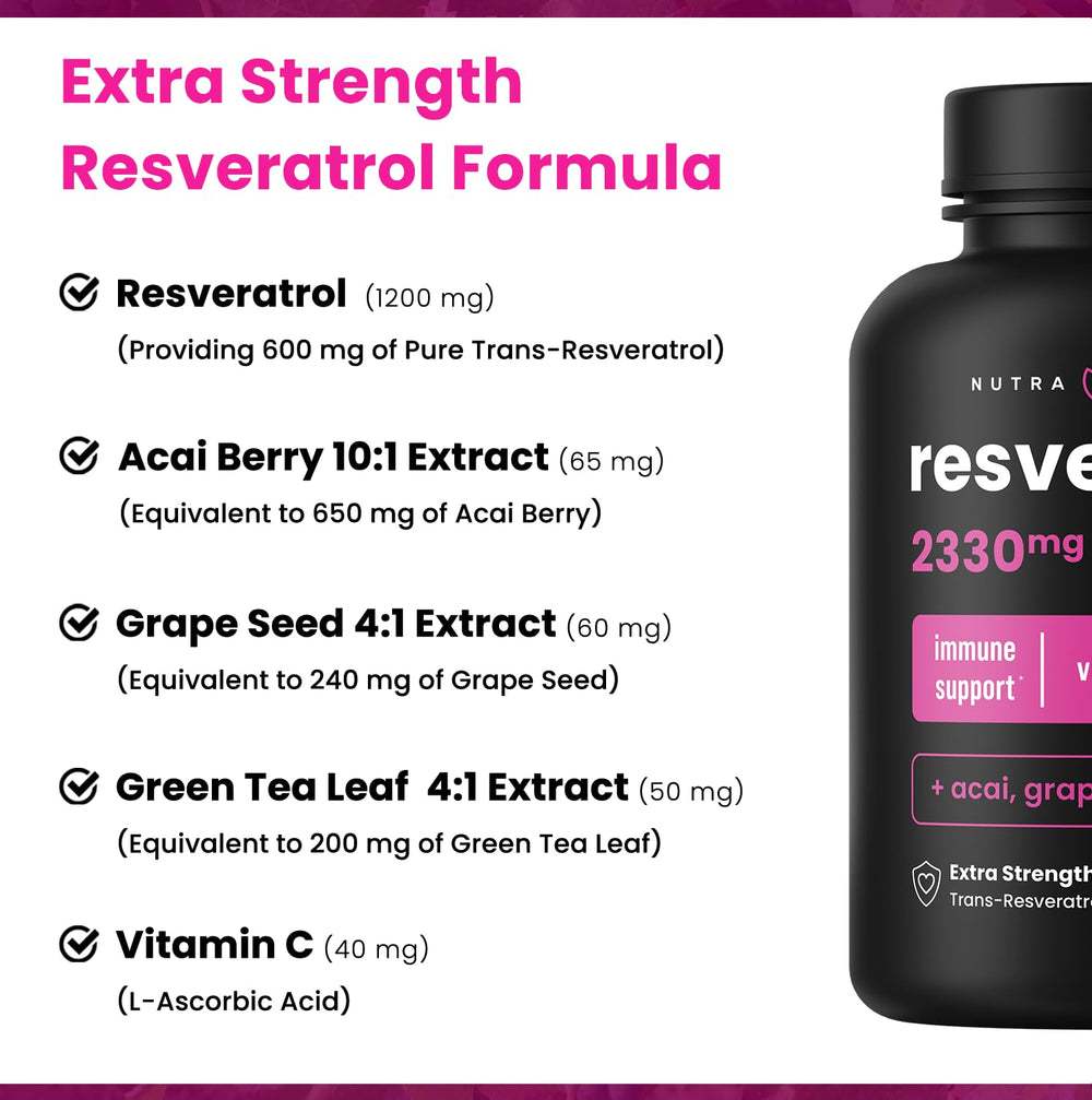 60 vegan capsules packaging for NutraChamps Resveratrol