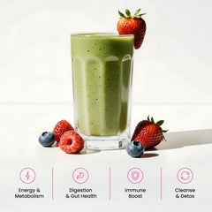 Serving scoop of NutraChamps Super Greens being stirred