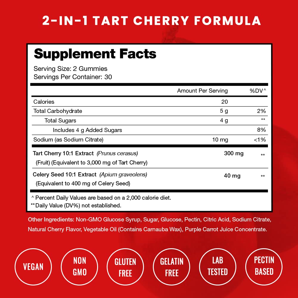 Back view of NutraChamps Tart Cherry Gummies bottle with nutrition facts