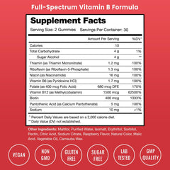 Label highlights B vitamins B1 through B12 in the product