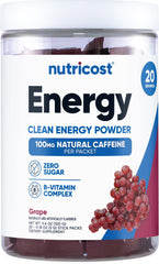 Nutricost Energy Complex grape bottle demonstrates convenient on-the-go energy.