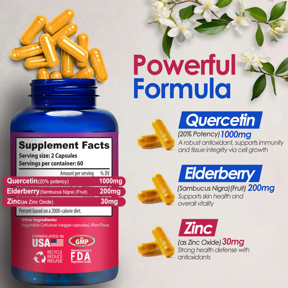 Close-up of Nutradora Quercetin ingredients and supplement facts