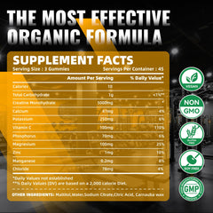 Back of bottle with nutrition facts for Creatine Monohydrate Gummies