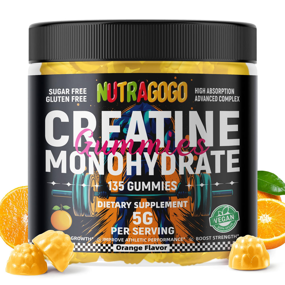 Front view of NUTRAGOGO Creatine Monohydrate Gummies bottle, 135-count
