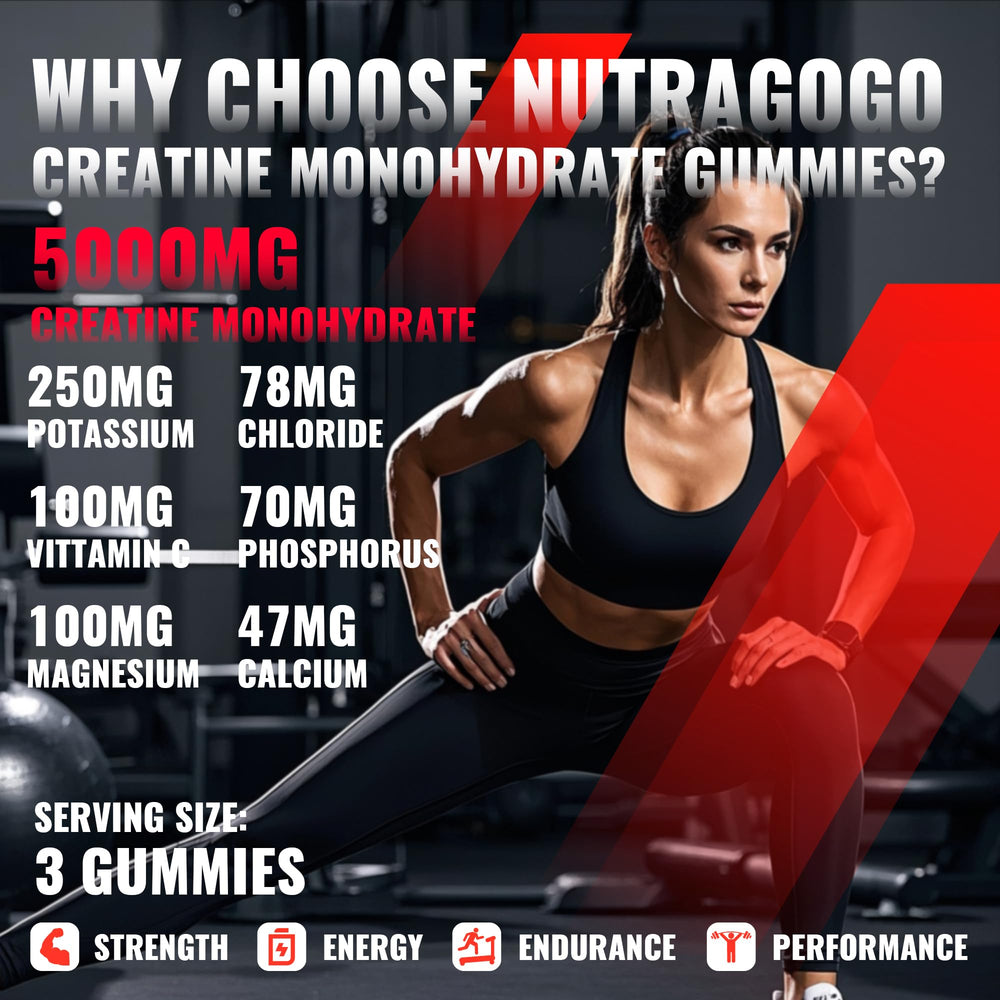 NUTRAGOGO Creatine Monohydrate Gummies back label with ingredients