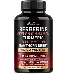 NUTRAHARMONY front bottle view showing product benefits and design