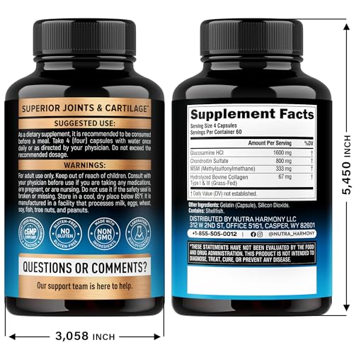 Closeup of NutraHarmony capsules highlighting a high-potency joint support blend for mobility.