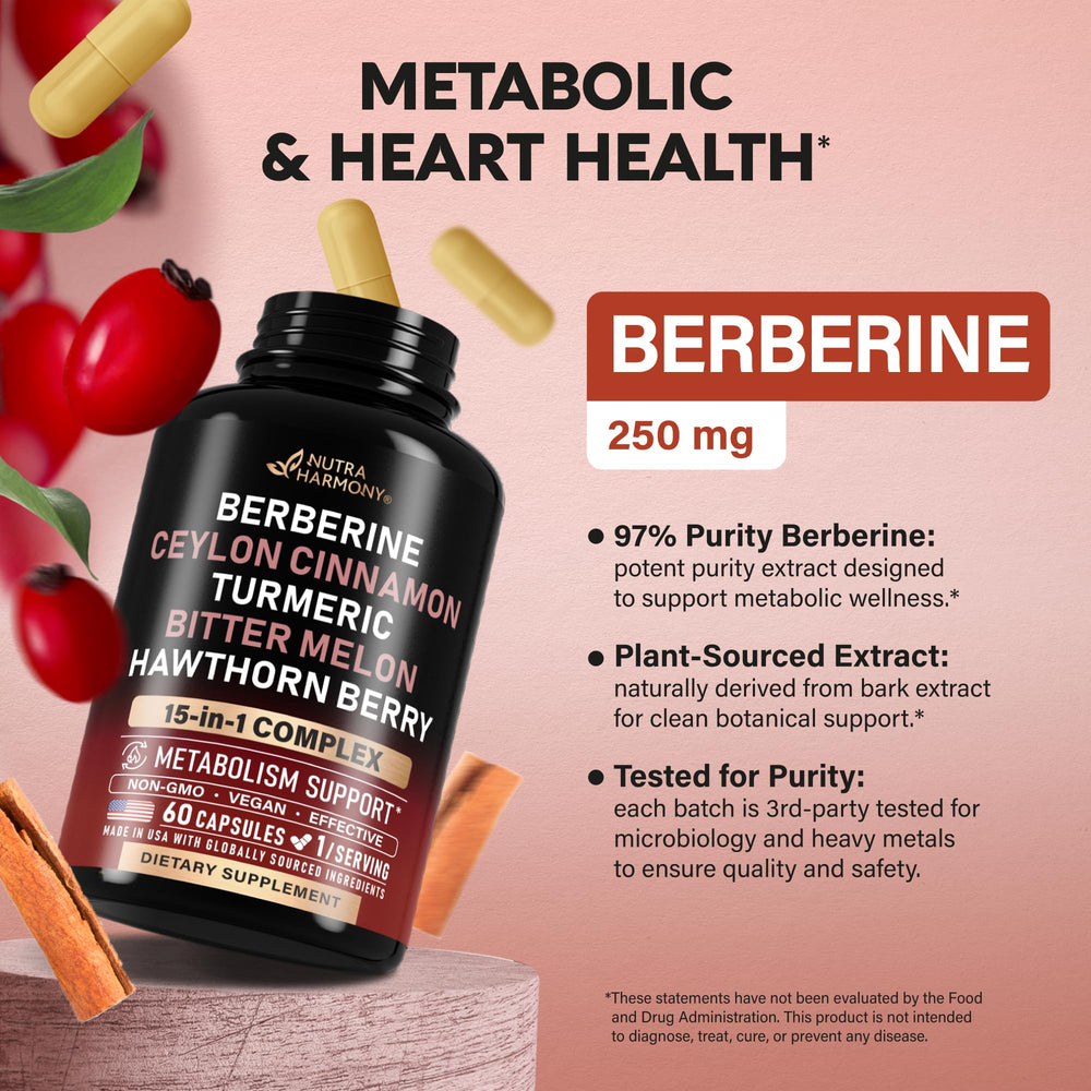 NUTRAHARMONY ingredient stack including berberine and cinnamon for synergy