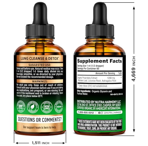 NUTRAHARMONY Mullein Drops bottle label highlighting USDA Organic quality
