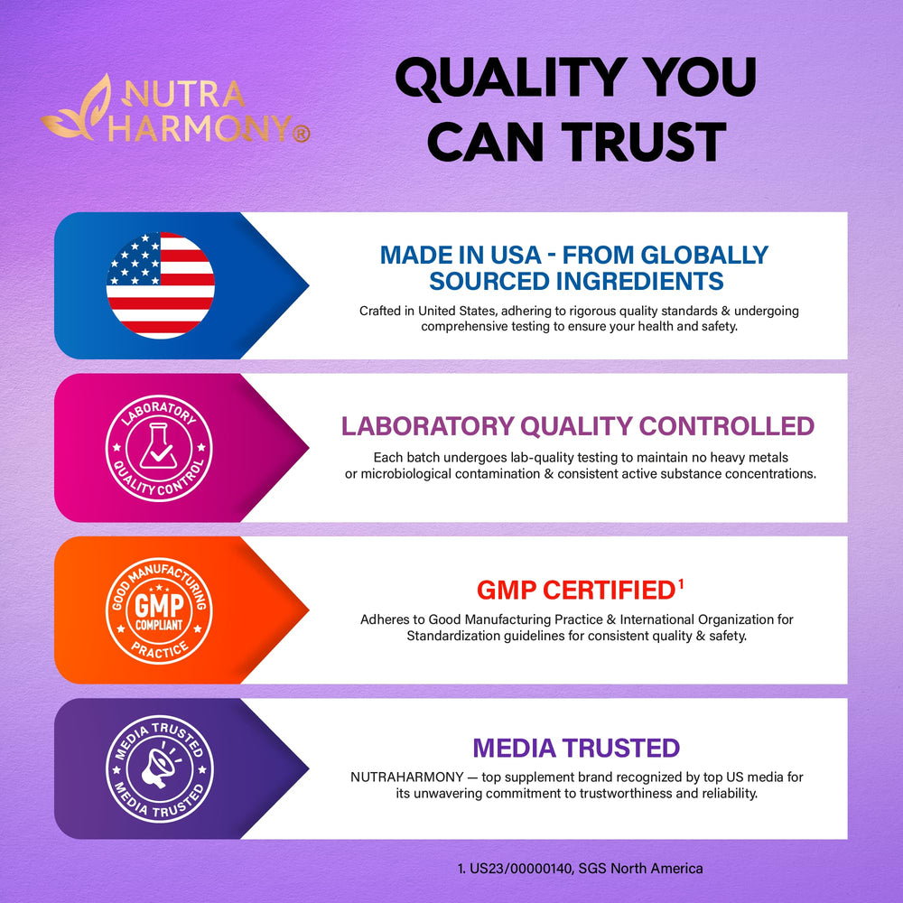 USA-made facility label on NutraHarmony product packaging.