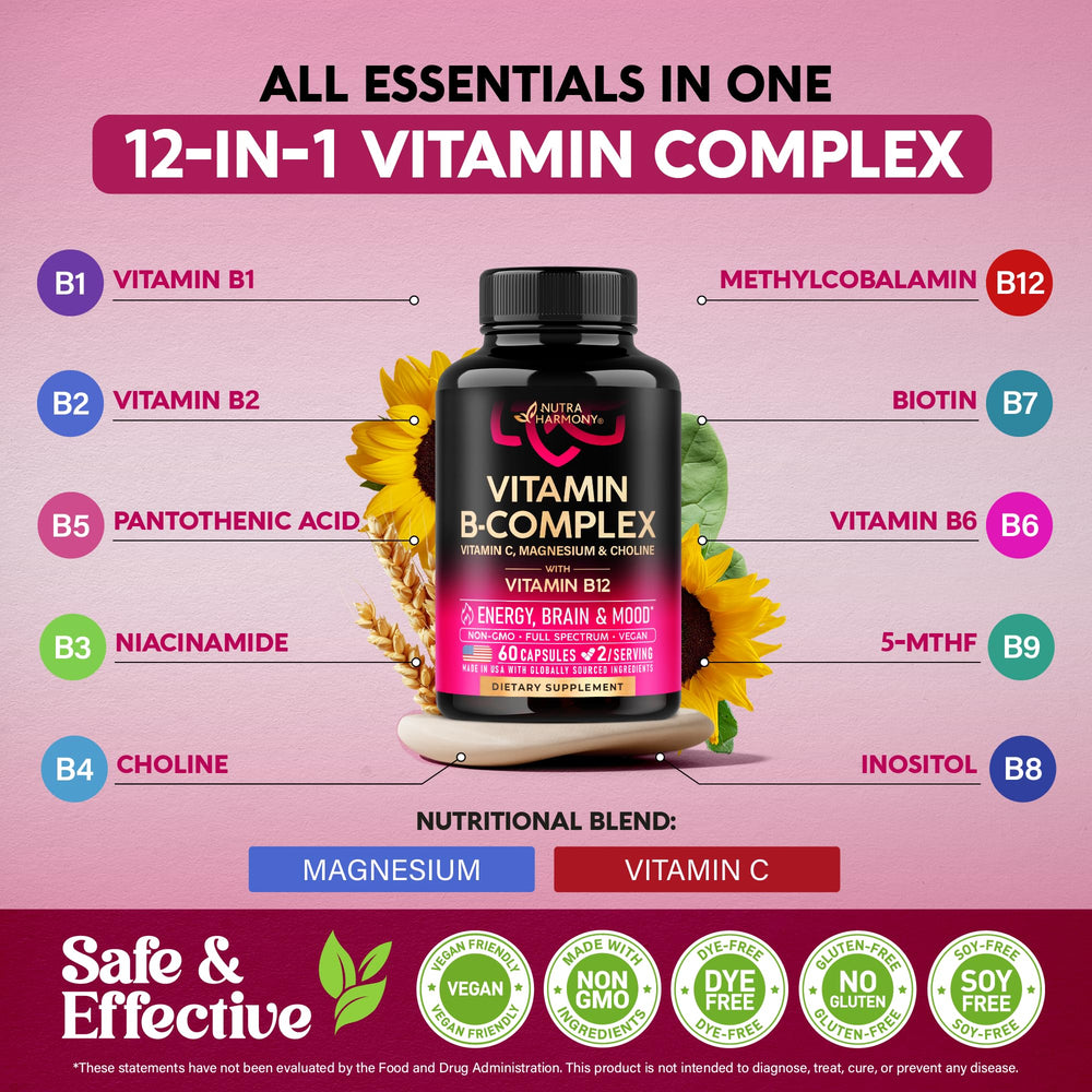 nutraharmony vitamin b complex energy boosting capsules for daytime stamina