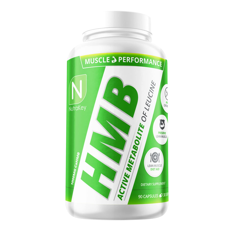 NutraKey HMB Capsules bottle front view (90 count) - hero image