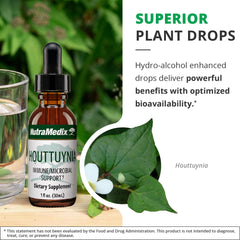 NutraMedix Houttuynia tincture in water illustrates quick wellness mix