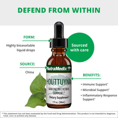 NutraMedix Houttuynia tincture pour into glass demonstrates easy daily use