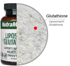 NutraMedix Liposomal Glutathione ingredients label close-up signals purity and cGMP-tested quality.