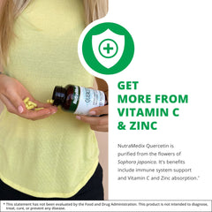 Graphic showing Vitamin C and Zinc support with Quercetin