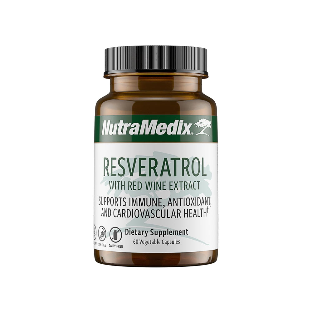 Bottle of NutraMedix Resveratrol Capsules with label
