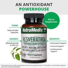 Resveratrol bottle and 60 capsules on white