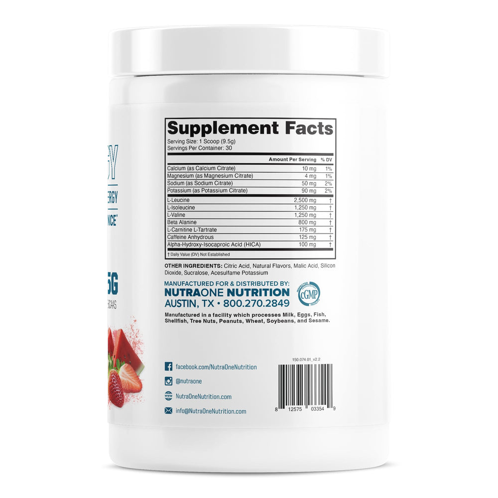 Nutrition facts panel on NutraOne Amino Energy Strawberry Watermelon