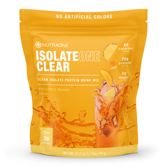 NutraOne Clear Whey Pineapple Mango can for convenient on-the-go protein.