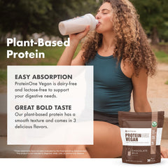 NutraOne ProteinOne shake being poured, smooth dairy-free protein for plant-based meals.