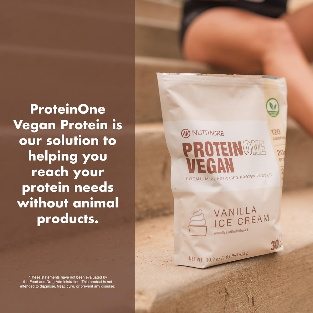 NutraOne ProteinOne ready-to-mix powder in a shaker bottle, convenient breakfast boost.