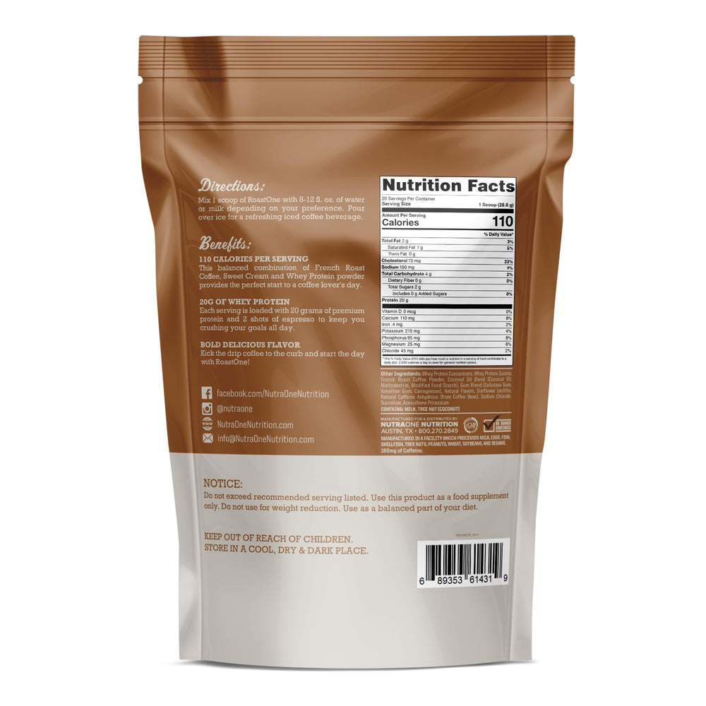 NutraOne RoastOne pour—coffee aroma in a ready-to-mix shake.