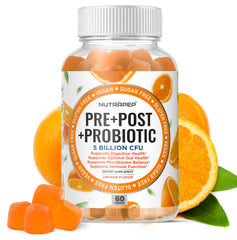 NutraPep gummy bottle showing triple-action gut health blend
