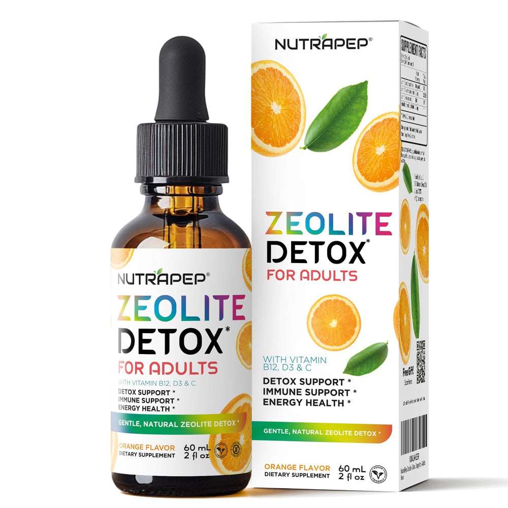 NutraPep Zeolite Detox Drops bottle on countertop