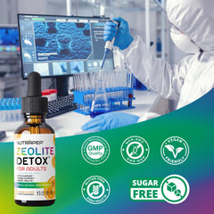 Orange-flavored Zeolite Detox Drops being mixed in water