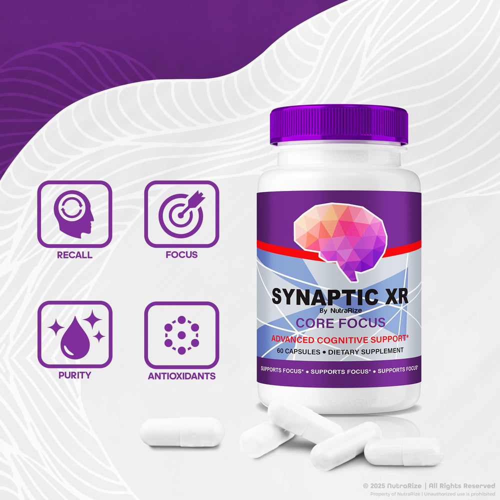 Synaptic XR bottle with a glass of water signifying daily use