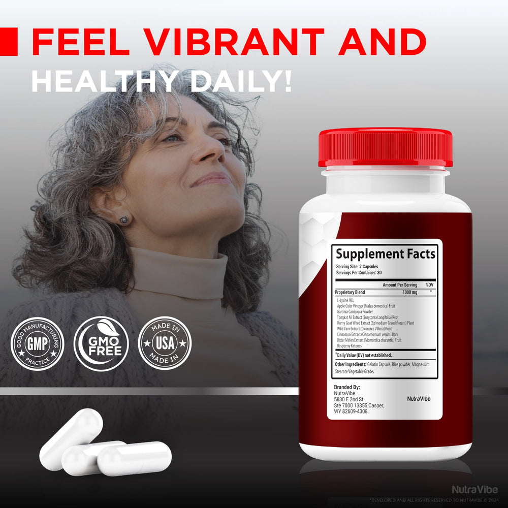 Flat lay of NutraVibe Glucocyn 120 capsules