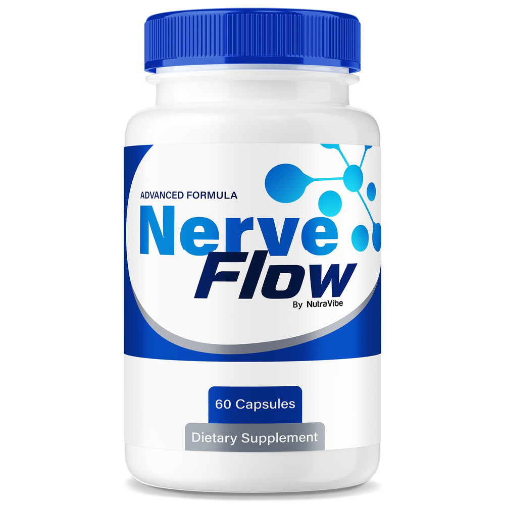 NutraVibe Nerve Flow hero image featuring bottle