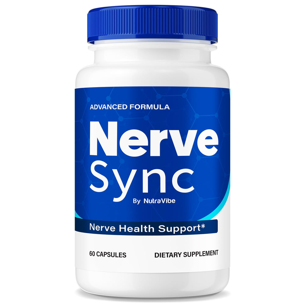NutraVibe Nerve Sync bottle and capsules on a neutral background