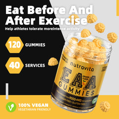 Non-GMO, Gluten Free, Vegetarian Friendly label on Nutravita EAA Gummies