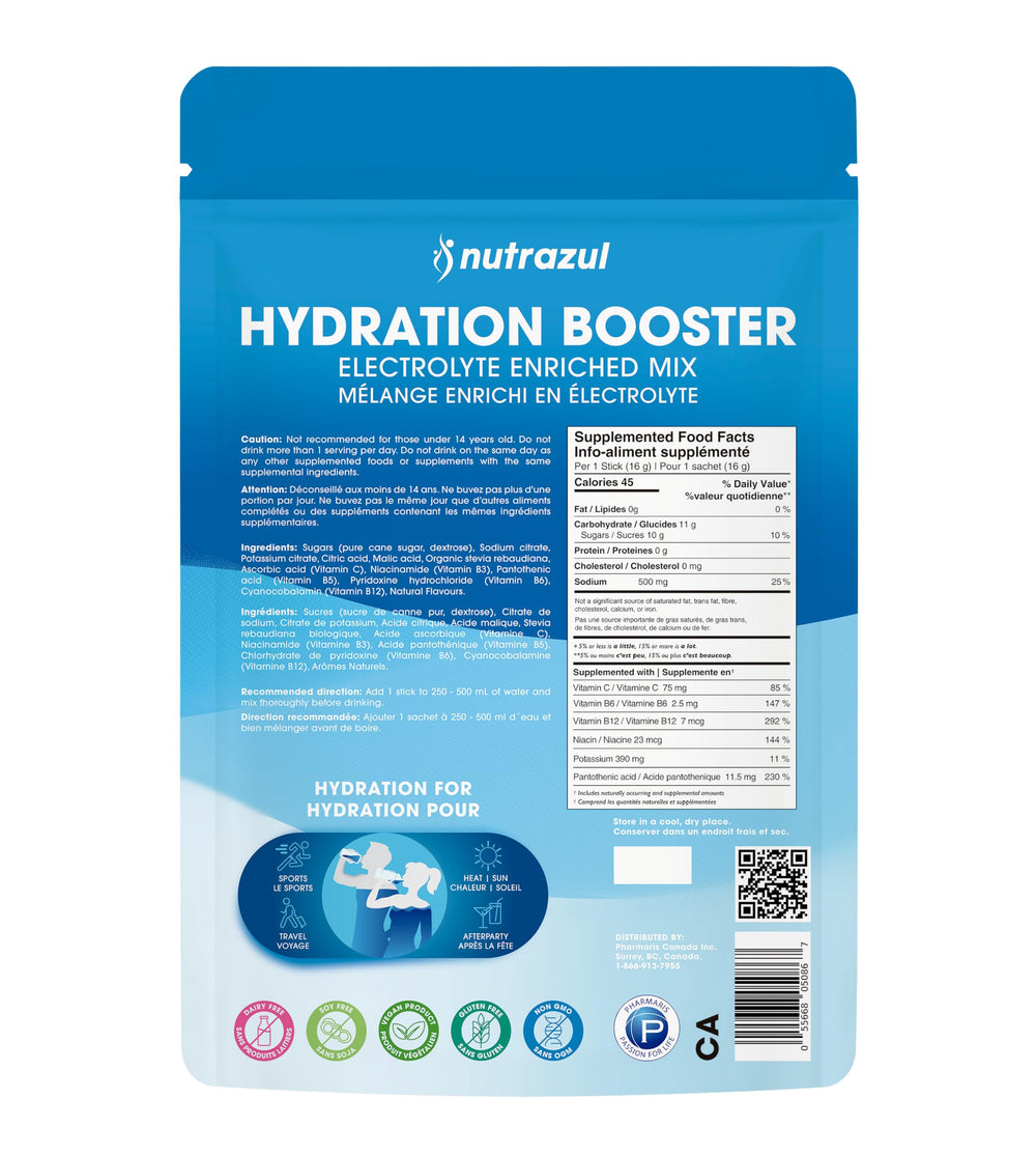 Nutrazul Hydration Booster on-the-go pack fits gym bag and desk.