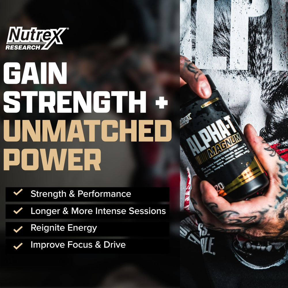 Nutrex Alpha-T Magnum ingredients label close-up showing bulbine natalensis and shilajit