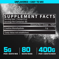 80 servings label on creatine monohydrate container