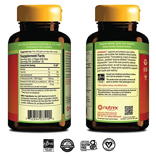 Back view of Nutrex Hawaii JointAstin label with ingredient list