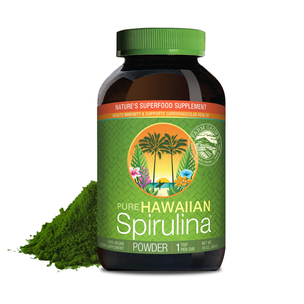 Front view of Nutrex Hawaii Pure Hawaiian Spirulina Powder 16 oz jar