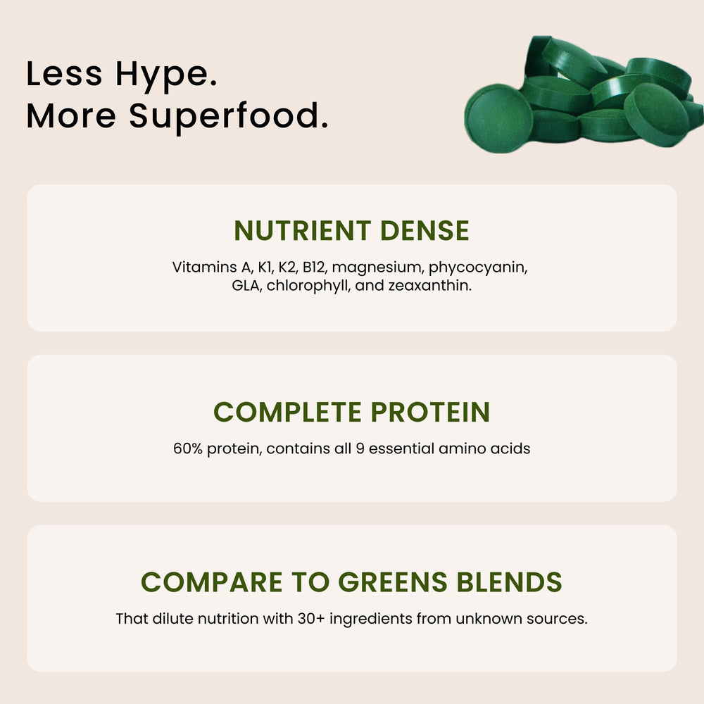 Close-up of spirulina tablets