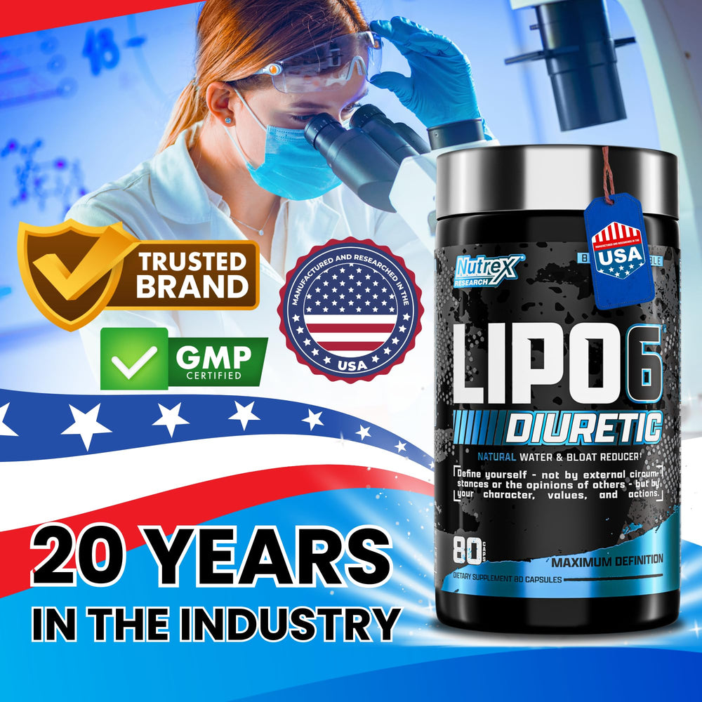 Nutrex Research Lipo 6 Black Diuretic label closeup highlights ingredients and electrolytes.