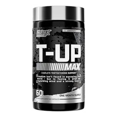 Nutrex Research T-UP bottle front with capsules, signaling performance support for workouts.