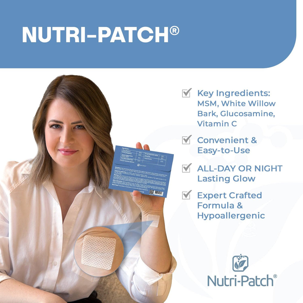 Close-up of NUTRI-PATCH Inflam topical skin patch on skin