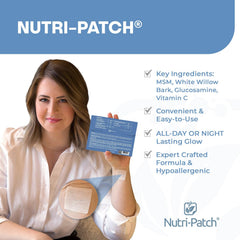 Close-up of NUTRI-PATCH Inflam topical skin patch on skin