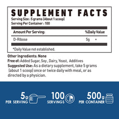 NUTRI POTENTIA Pure D-Ribose powder jar highlighting gluten-free formula